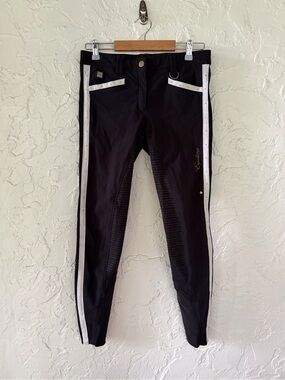 Equiline Equestrian-Style Black Ankle Riding Tights with White Trim